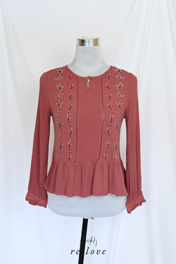 Embroidered Peplum Blouse