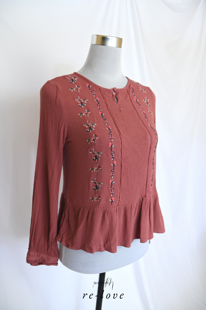 Embroidered Peplum Blouse