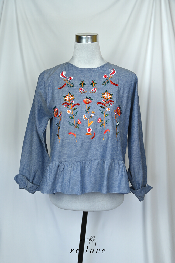 Embroidered Denim Blouse