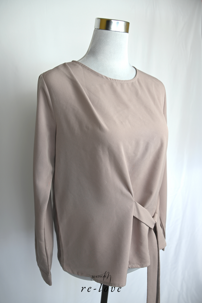 Side Ribbon Tie Blouse (Taupe)